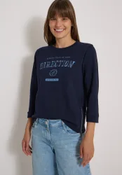 3/4-Arm Shirt mit Rundhals und Wording