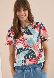 Cecil Kurzarmshirt Sommershirt mit Rundhals und Blätterprint