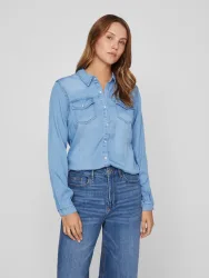 VILA - Jeanshemd, langarm, für Damen, Blau Denim Dunkel, Größe M