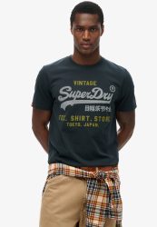 Superdry - T-Shirt  1er Pack Bequem sitzend-VI Heritage Relaxed Tee, für Herren, Nachtblau, Größe M