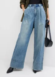 bonprix Weite Jeans hoher Bund, lockere Passform, aus Baumwolle und Lyocell