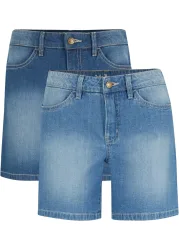 bonprix Jeansshorts Slim Fit Mid Waist, 2er Packblau 46Damen