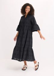 bonprix Midikleid aus reiner Baumwolle, A-Linien-Passform, 3/4-Ärmel, mit Stehkragen