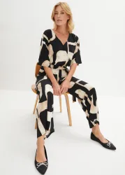 bonprix Jumpsuit bequeme Passform, mit 3/4-Ärmeln, elastischer Materialmix