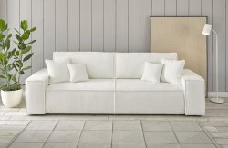 Home affaire 2-Sitzer »CHAMBORD«, Nachts: Schlafsofa (Liegefläche 200x136 cm) mit Bettkasten, tagsüber chilliges 3-Sitzer-Sofa mit 2 losen Rückenkissen und Zierkissen gratis, weicher Boucle-Stoff aus 90% recycelten Fasern!