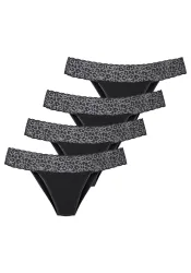 LASCANA Brasilslip 4er Pack, aus elastischer Baumwolle mit Leo-Spitze am Bund