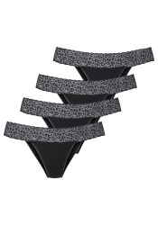 LASCANA Brasilslip 4er Pack, aus elastischer Baumwolle mit Leo-Spitze am Bund