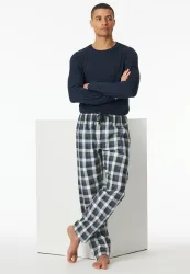 Schiesser Hose Blau/Weiss kariert - Mix+Relax für Herren, Größe M, 100 % Baumwolle