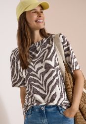 Cecil Print-Shirt Ausbrenner-Optik, elastischer Saum, Viskosemix