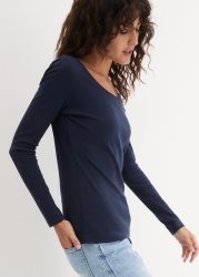 bonprix Langarmshirt leicht taillierte Passform, Rundhalsausschnitt, aus reiner Baumwolle
