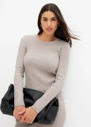 bonprix Strickpullover aus Rippstrick mit Viskose und metallisierten Fasern, schmal