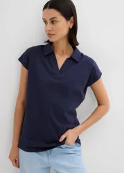 bonprix Poloshirt aus elastischem Baumwoll-Mixblau 44Damen