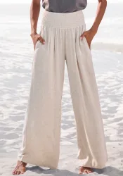 French Connection Leinenhose mit gerafftem Bund, weite Palazzohose für den Sommer