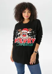 Aniston PLUS Weihnachtspullover mit Rentier-Motiv
