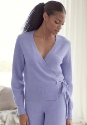 LASCANA Wickelstrickjacke mit breitem Rippbündchen, Loungewear