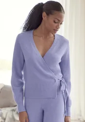 LASCANA Wickelstrickjacke mit breitem Rippbündchen, Loungewear
