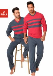 le jogger® Pyjama, (2 Stück), mit kontrastfarbigen Einsätzen vorn