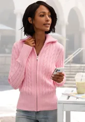 LASCANA Strickjacke mit Zopfstrickmuster, gemütlicher Cardigan mit Reissverschluss