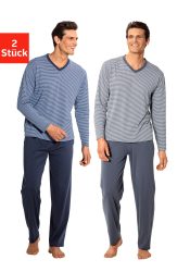 le jogger® Pyjama, (2 Stück), mit garngefärbten Streifen