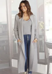 LASCANA Longstrickjacke mit Rippstrickdetails und Taschen, lässiger Strickmantel