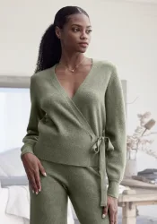 LASCANA Wickelstrickjacke mit breitem Rippbündchen, Loungewear