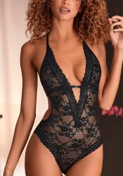 JETTE Body aus floraler Spitze mit Glitzeraccessoire, sexy Dessous, Reizwäsche