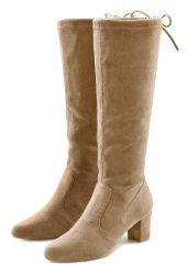 LASCANA Stiefel, vegan aus elastischem Stretchmaterial mit Langschaft und Blockabsatz