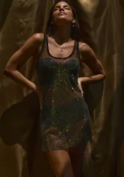 JETTE Negligé mit bunt glitzerndem Strass, sexy Dessous, Reizwäsche