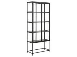 mutoni - Vitrine Multiple Bronx Metall Schwarz 2 Glastüren 4 Böden Melamin Esche Schwarz 77x35x185,6cm, One Size