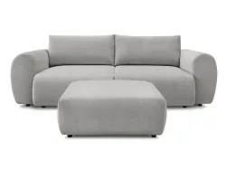 3er Sofa mit Hocker BOBOCHIC LUCIEN Stoff hellgrau
