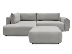 Ecksofa mit Hocker BOBOCHIC LUCIEN Stoff hellgrau