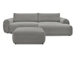 Ecksofa mit Hocker BOBOCHIC LUCIEN Cord-Stoff dunkelgrau