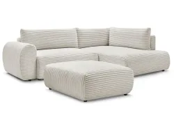 Ecksofa mit Hocker BOBOCHIC LUCIEN Cord-Stoff beige