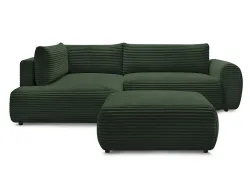Ecksofa mit Hocker BOBOCHIC LUCIEN Cord-Stoff grün
