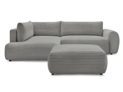 Ecksofa mit Hocker BOBOCHIC LUCIEN Cord-Stoff dunkelgrau