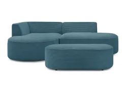 Ecksofa mit Hocker BOBOCHIC ROUSSEAU Cord-Stoff dunkelblau