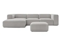 Ecksofa mit Hocker BOBOCHIC ZEPHYR Stoff mit Textur hellgrau