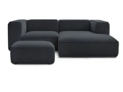 Ecksofa mit Hocker BOBOCHIC ZEPHYR Stoff mit Textur dunkelblau