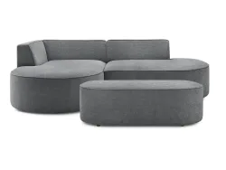 Ecksofa mit Hocker BOBOCHIC ROUSSEAU Stoff mit Textur dunkelgrau