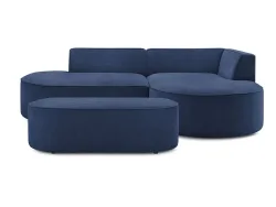 Ecksofa mit Hocker BOBOCHIC ROUSSEAU Stoff mit Textur dunkelblau
