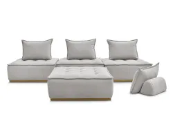 3er Sofa mit Hocker BOBOCHIC ELISA Stoff mit Textur hellgrau