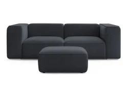 2er Sofa mit Hocker BOBOCHIC ZEPHYR Stoff mit Textur dunkelblau