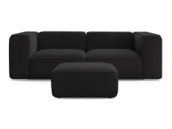 2er Sofa mit Hocker BOBOCHIC ZEPHYR Stoff mit Textur schwarz