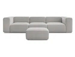 3er Sofa mit Hocker BOBOCHIC ZEPHYR Stoff mit Textur hellgrau