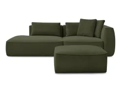 3er Sofa mit Hocker BOBOCHIC LEOPOLD Stoff chiniert dunkelgrün