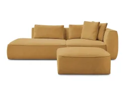 3er Sofa mit Hocker BOBOCHIC LEOPOLD Stoff mit Textur gelb