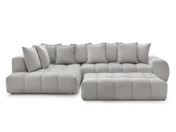 Ecksofa mit Hocker BOBOCHIC EVEREST Stoff mit Textur hellgrau
