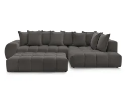 Ecksofa mit Hocker BOBOCHIC EVEREST Stoff mit Textur dunkelblau