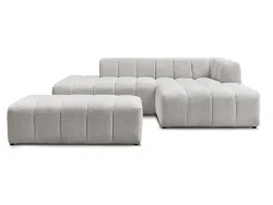 Ecksofa mit Hocker BOBOCHIC ANNECY Boucle-Stoff hellgrau