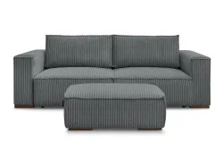 3er Sofa mit Hocker BOBOCHIC CHELSEA Cord-Stoff dunkelgrau